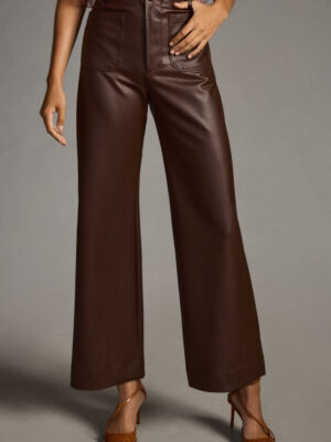 Calça de Couro Legítimo Wide Leg marrom cintura alta - GW Moda Couro