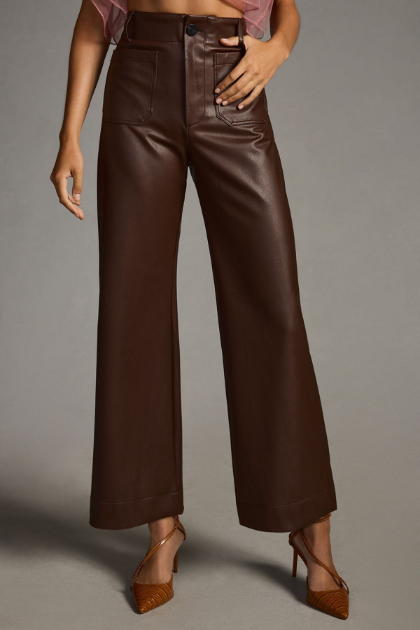 Calça de Couro Legítimo Wide Leg marrom cintura alta - GW Moda Couro