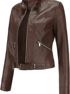 Jaqueta de Couro Legítimo Motard marrom gola alta - GW Moda Couro