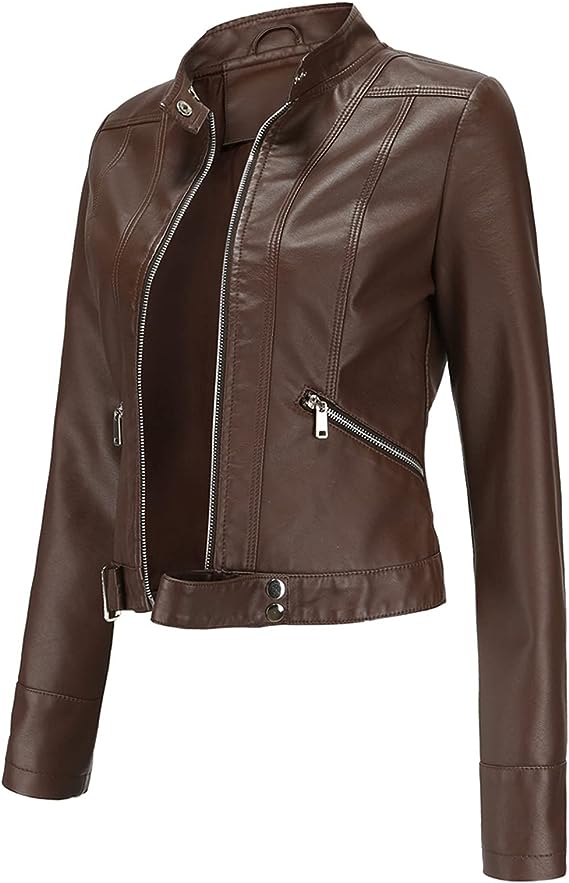 Jaqueta de Couro Legítimo Motard marrom gola alta - GW Moda Couro