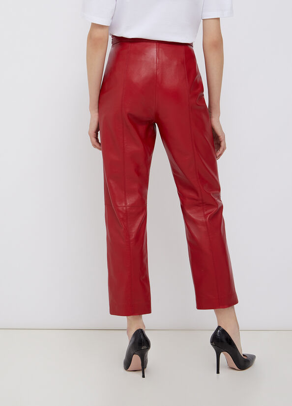 Calça de Couro Legítimo Alfaiataria vermelha cintura alta - GW Moda Couro