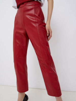 Calça de Couro Legítimo Alfaiataria vermelha cintura alta - GW Moda Couro