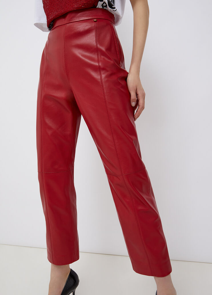 Calça de Couro Legítimo Alfaiataria vermelha cintura alta - GW Moda Couro