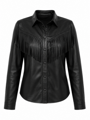 Camisa de Couro Legítimo com Franjas preta estilo western - GW Moda Couro
