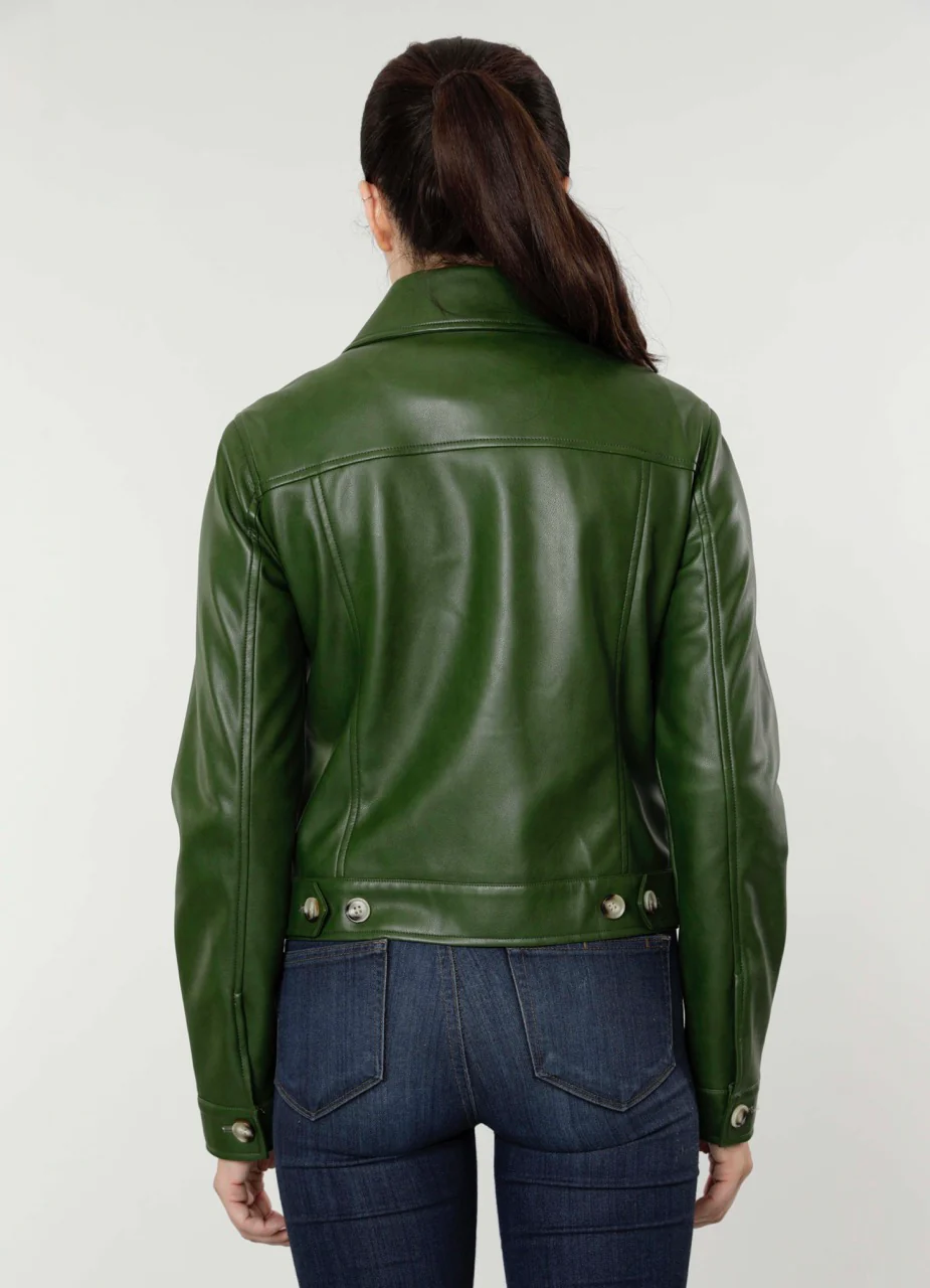 Jaqueta de Couro Legítimo Estilo Camisa verde com botões - GW Moda Couro