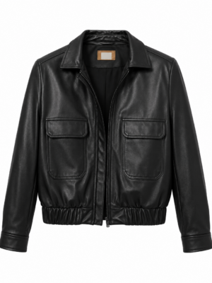 Jaqueta de Couro Legítimo Bomber Feminina preta zíper frontal - GW Moda Couro