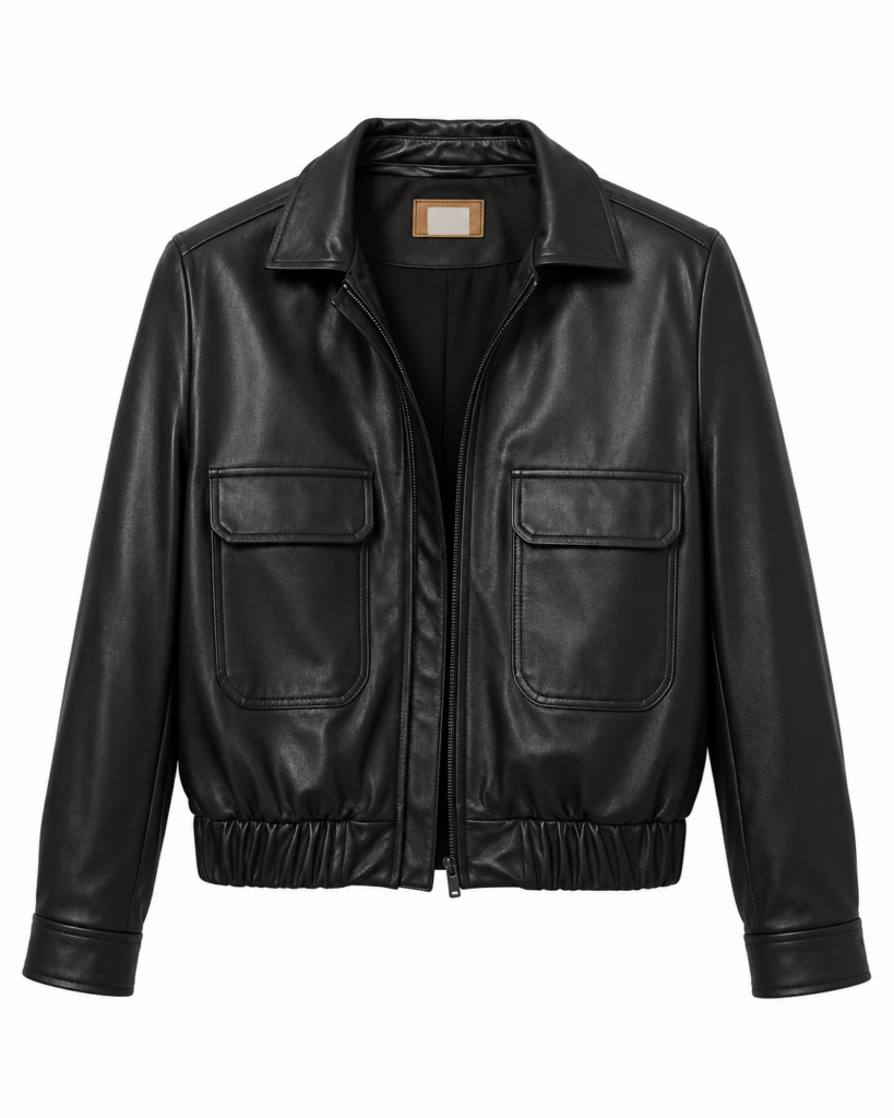 Jaqueta de Couro Legítimo Bomber Feminina preta zíper frontal - GW Moda Couro