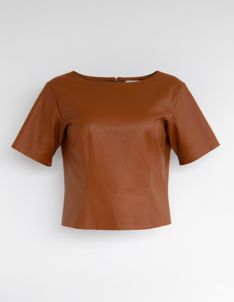 Camiseta de Couro Legítimo Lírio caramelo gola careca - GW Moda Couro - Still