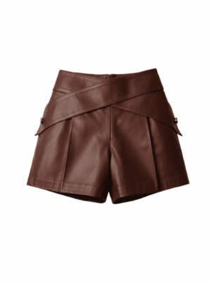 Shorts de Couro Legítimo Lumi marrom cintura alta - GW Moda Couro