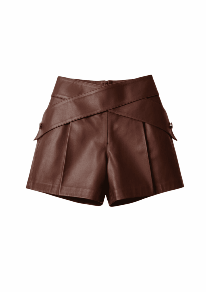 Shorts de Couro Legítimo Lumi marrom cintura alta - GW Moda Couro