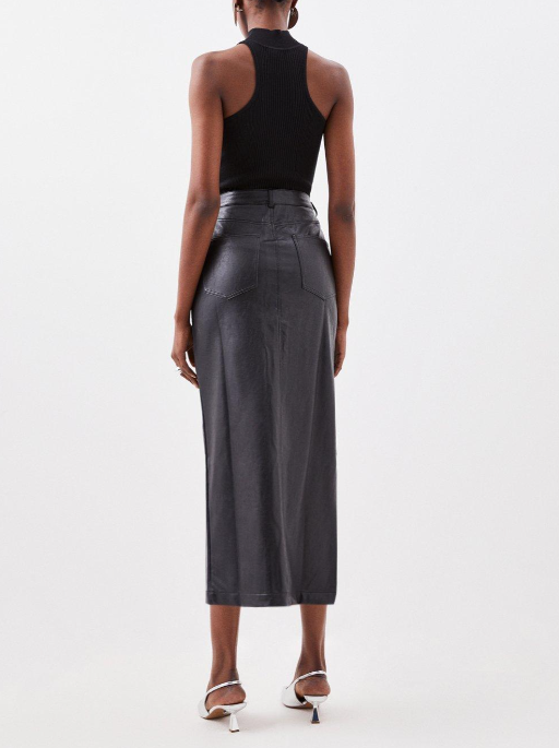 Saia de Couro Legítimo Reta com Fenda preta midi - GW Moda Couro - costas