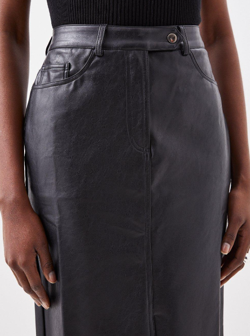Saia de Couro Legítimo Reta com Fenda preta midi - GW Moda Couro - zoom