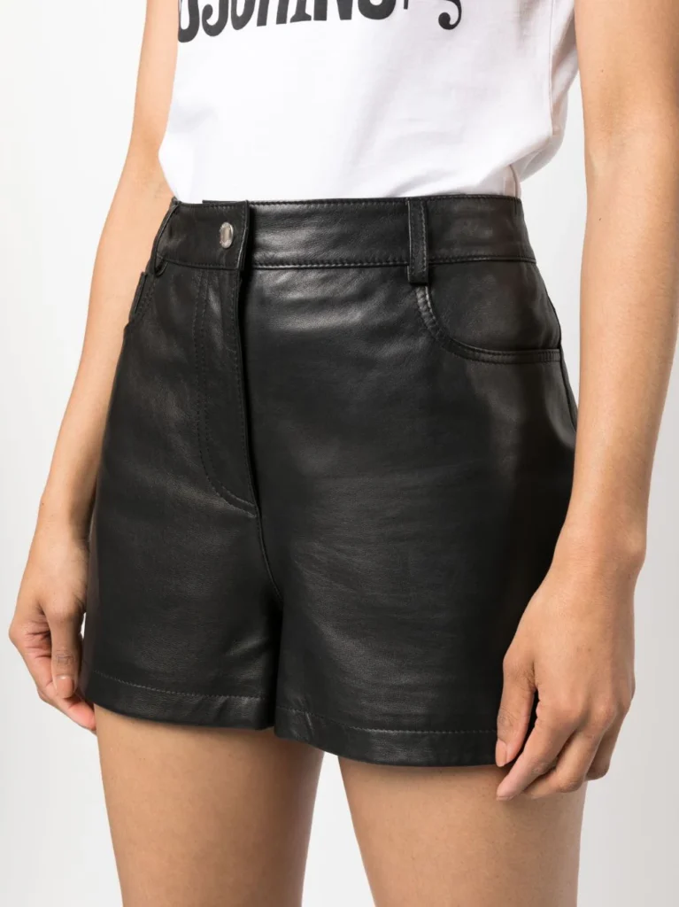 Shorts de Couro Legítimo Estilo Jeans preto cintura alta - GW Moda Couro
