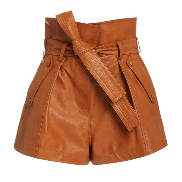 Shorts de Couro Legítimo Clochard caramelo cintura alta - GW Moda Couro