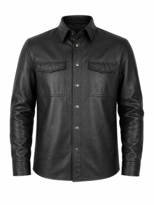 Camisa de Couro Legítimo Masculina preta manga longa - GW Moda Couro