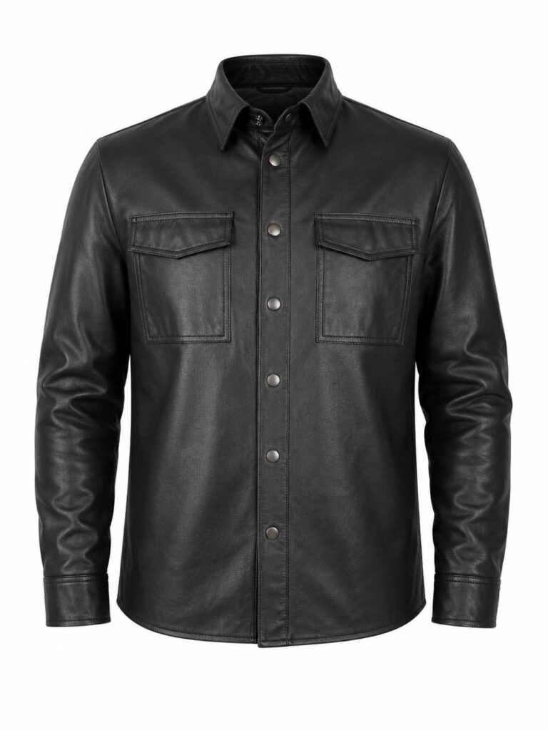 Camisa de Couro Legítimo Masculina preta manga longa - GW Moda Couro