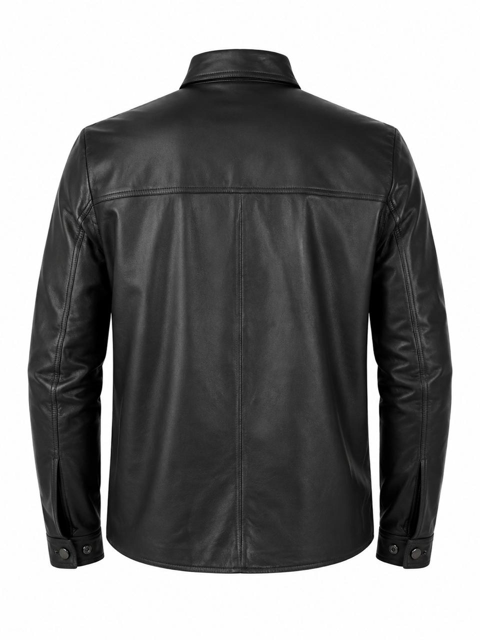 Camisa de Couro Legítimo Masculina preta manga longa - GW Moda Couro - costas