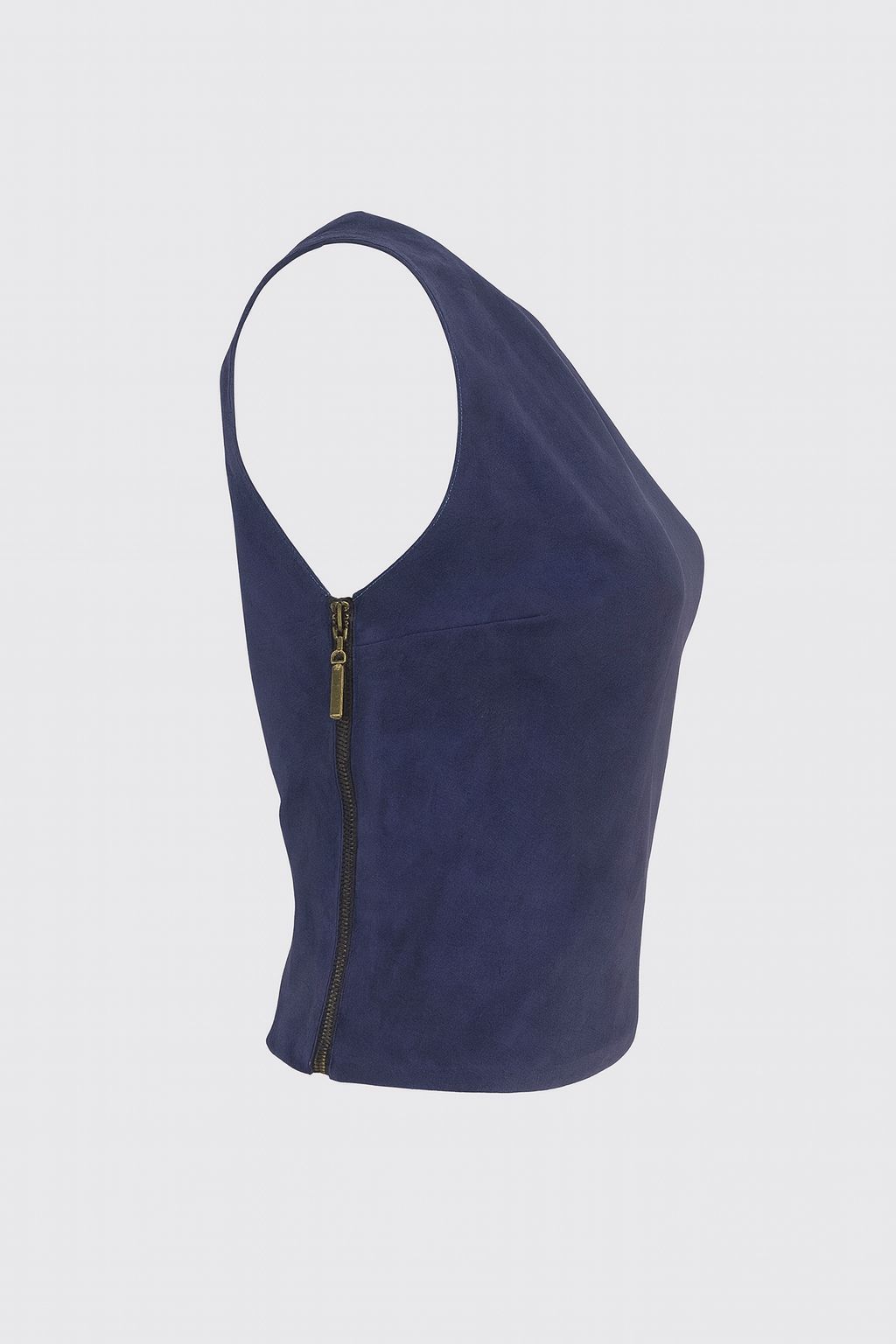 Blusa de Couro Legítimo Aurora azul-marinho um ombro só - GW Moda Couro
