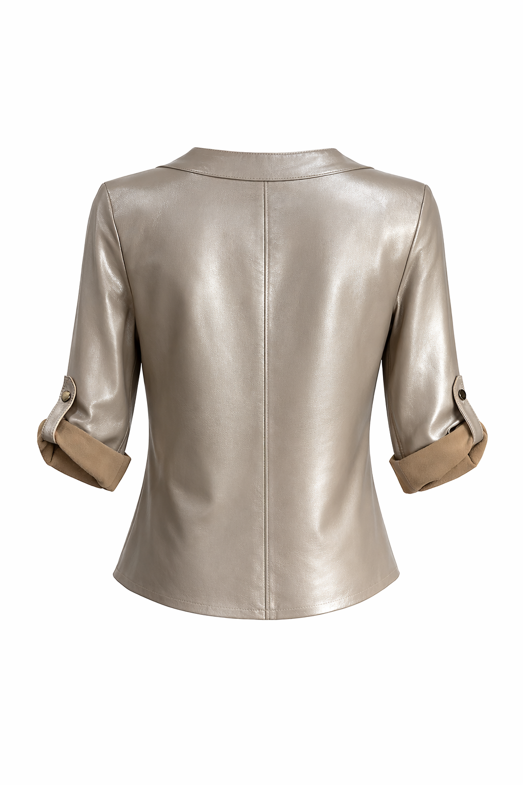 Blusa de Couro Legítimo Meio Zíper dourada bolsos frontais - GW Moda Couro - costas
