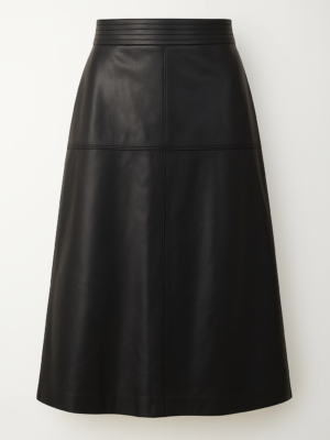Saia de Couro Legítimo Evasê preta cós matelassê - GW Moda Couro