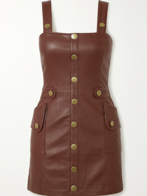 Vestido de Couro Legítimo Seraphina caramelo modelo salopete - GW Moda Couro