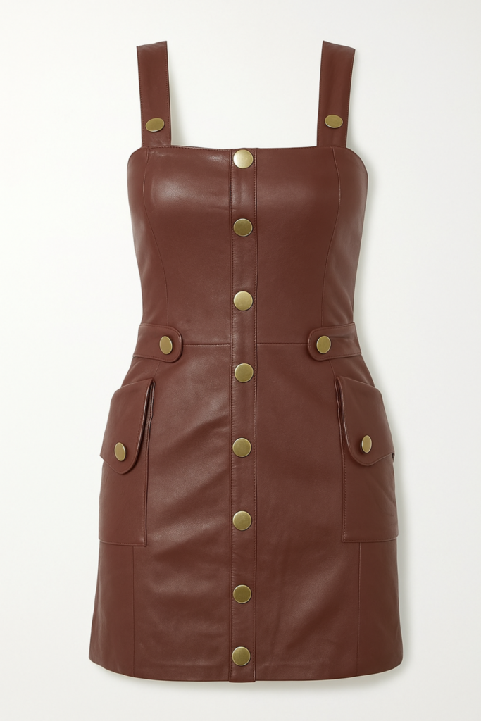 Vestido de Couro Legítimo Seraphina caramelo modelo salopete - GW Moda Couro