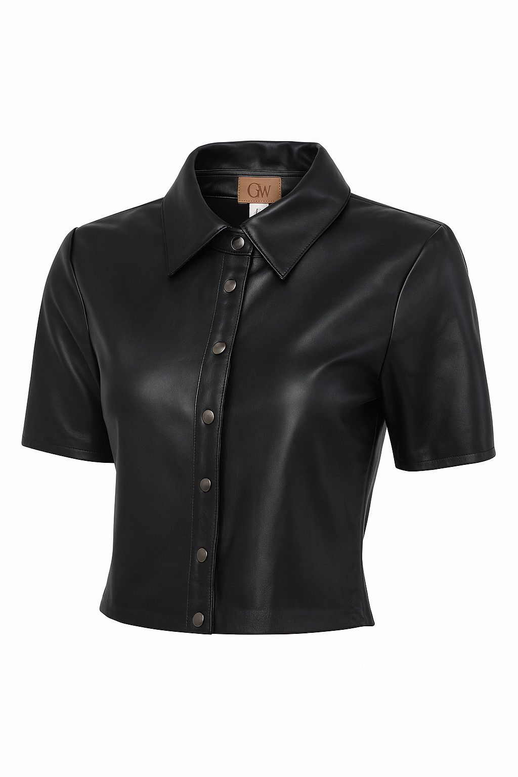 Camisa de Couro Legítimo Manga Curta preta gola esporte - GW Moda Couro