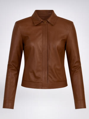 Jaqueta de Couro Legítimo Pétala caramelo gola esporte - GW Moda Couro