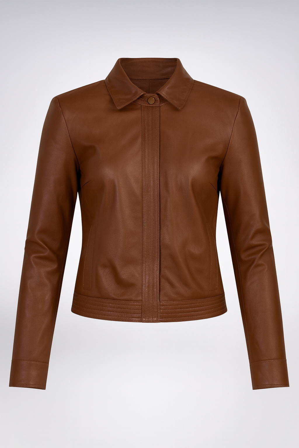 Jaqueta de Couro Legítimo Pétala caramelo gola esporte - GW Moda Couro