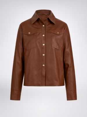 Camisa de Couro Legítimo Reta caramelo gola esporte - GW Moda Couro